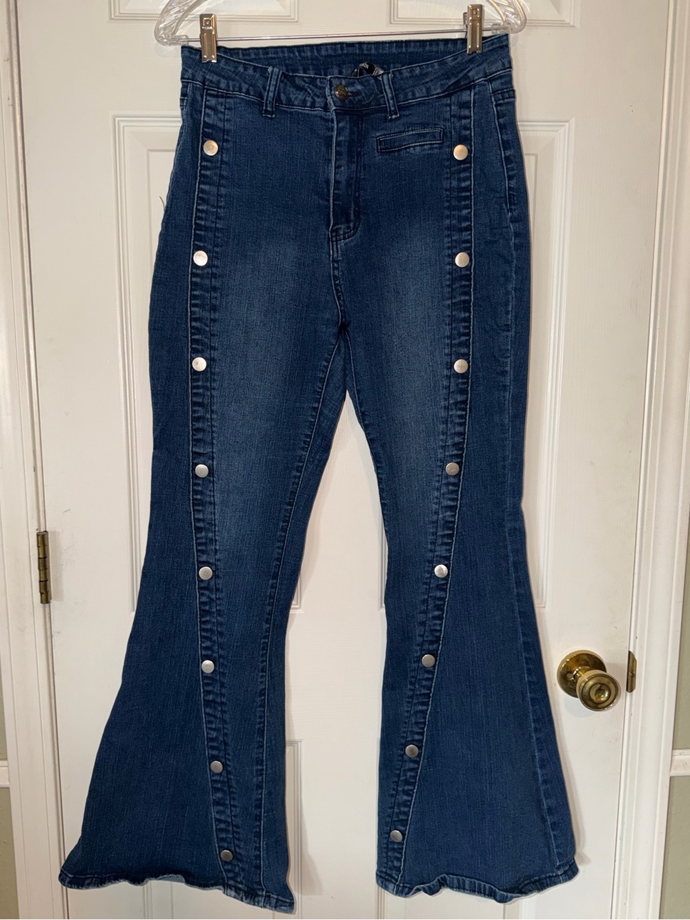 Crazy Train Dark Blue Retro Flare Jeans With Button Detailing